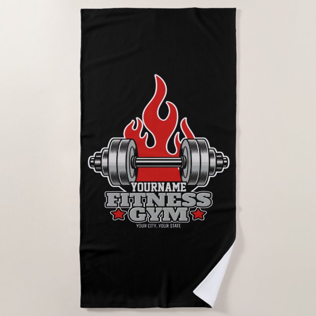 Personalized Weight Lifting Dumbbell Fitness Gym T Beach Towel (Front)