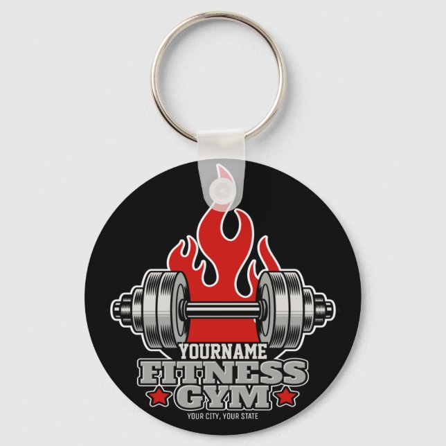 Personalized Weight Lifting Dumbbell Fitness Gym T Keychain (Front)