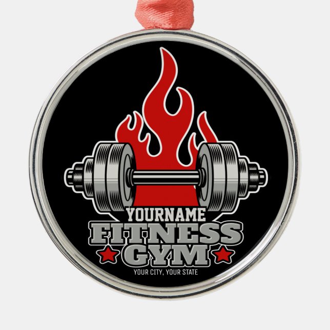 Personalized Weight Lifting Dumbbell Fitness Gym T Metal Ornament (Front)