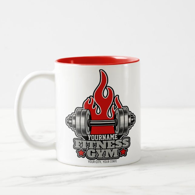 Personalized Weight Lifting Dumbbell Fitness Gym Two-Tone Coffee Mug (Left)