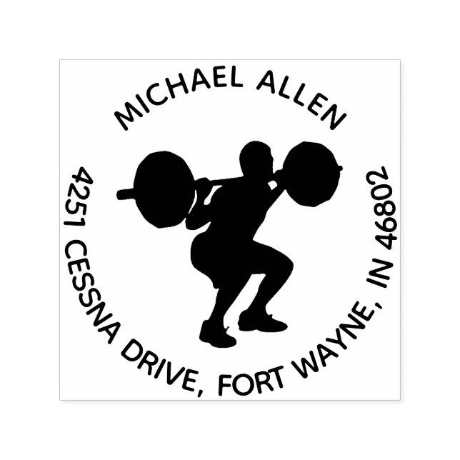 Personalized Weightlifter Silhouette Round Address Self-inking Stamp (Design)