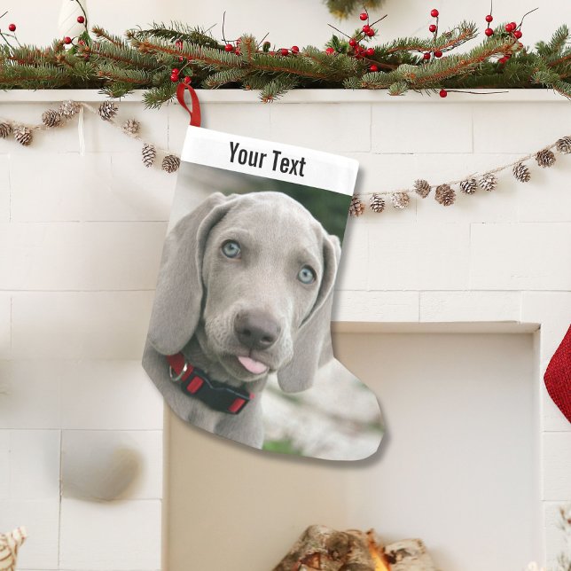 Personalized Weimaraner Dog Photo and Dog Name Small Christmas Stocking (Creator Uploaded)