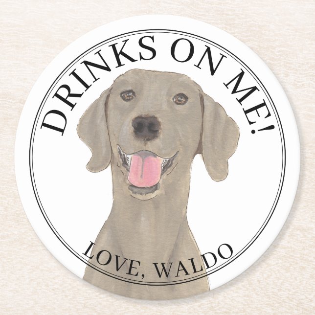 Personalized Weimaraner Dog Wedding Round Paper Coaster (Front)