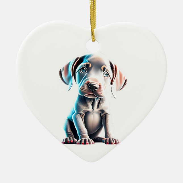 Personalized Weimaraner Puppy Ceramic Ornament (Front)