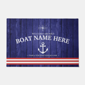 Personalized Welcome aboard Blue Boat door mat