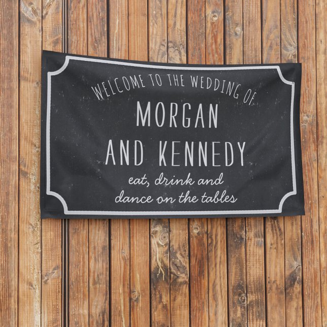 Personalized Welcome Chalkboard Wedding Banner (A rustic chalkboard vibe to this wedding welcome banner. Just add your names)