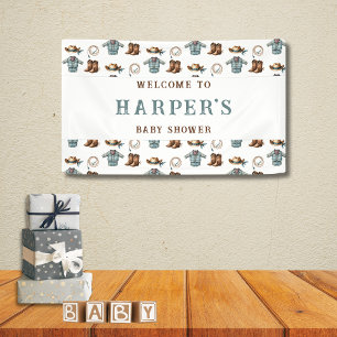 Personalized Welcome Cowboy Pattern Baby Shower Banner