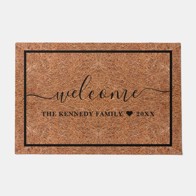Personalized Welcome Family Name Rustic  Coir  Doormat (Front)
