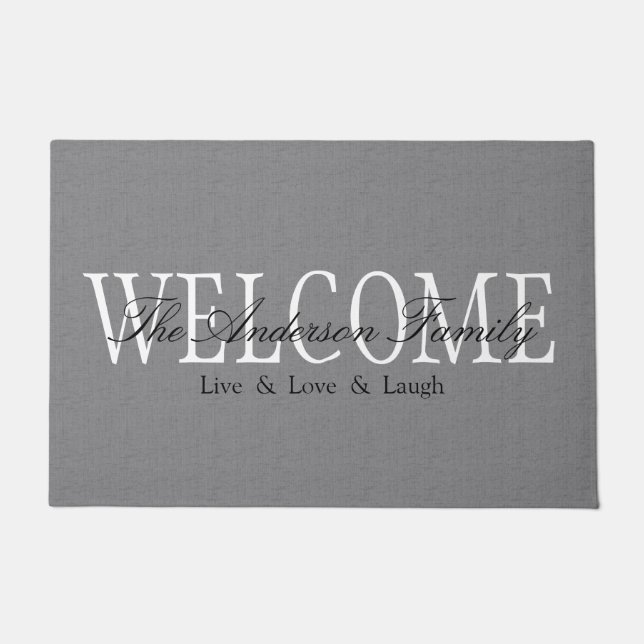 Personalized Welcome Grey Doormat (Front)