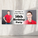 Personalized Welcome Sign 16th Birthday Men Photo<br><div class="desc">Modern 16th birthday party welcome sign for men. Personalized banner with a modern 2-photo collage and bold letters. For inside or outside use. To change the photo placement: click on the button to customize the design,  click on "crop",  and move the image to centre it.</div>