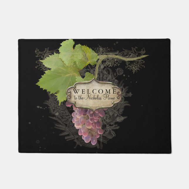 Personalized Welcome Sign Vineyard Wine Grape Home Doormat (Front)