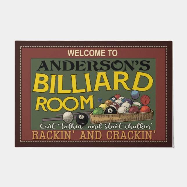  Personalized Welcome To Billiard Room Doormat (Front)