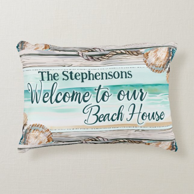 Personalized Welcome to Our Beach House Accent Pillow (Front)