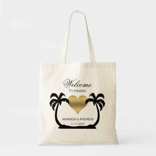 Personalized WELCOME Wedding Bag Palm Trees Heart (Front)