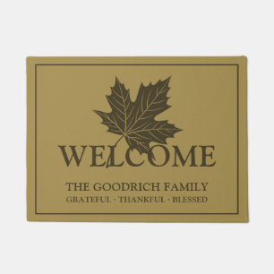 Personalized Welcome with Maple Leaf. Brown Doormat
