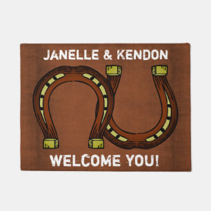 Personalized "Welcome" With Two Horseshoes Doormat