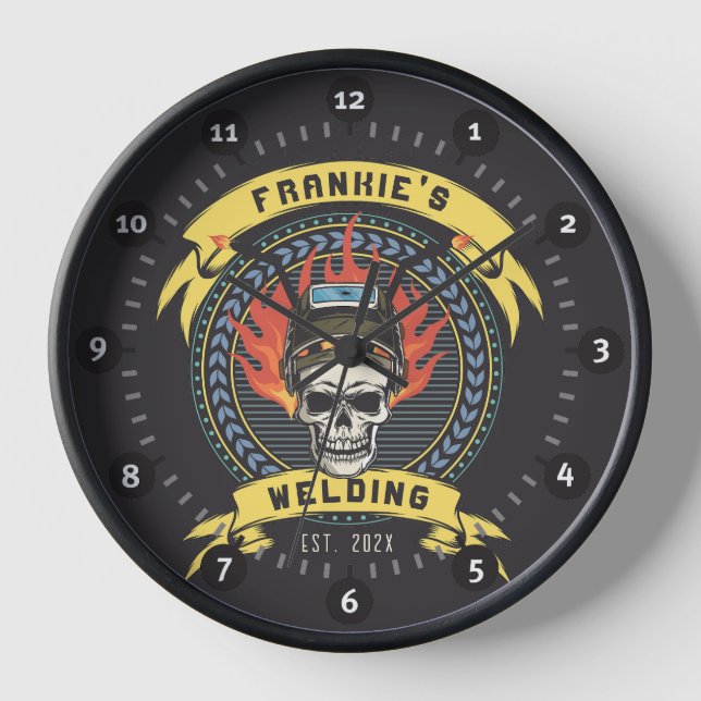 Personalized Welder Skull Worker Welding Workshop Clock (Front)