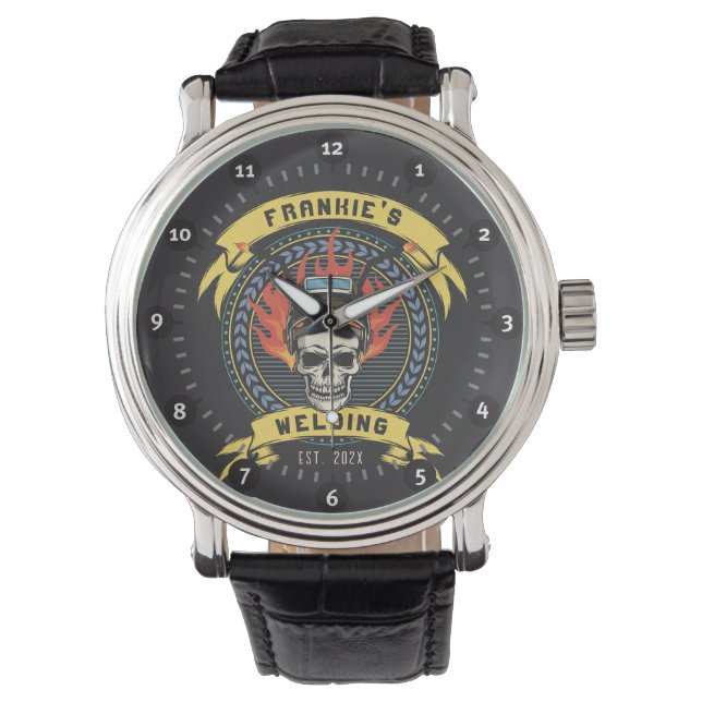 Personalized Welder Skull Worker Welding Workshop Watch (Front)