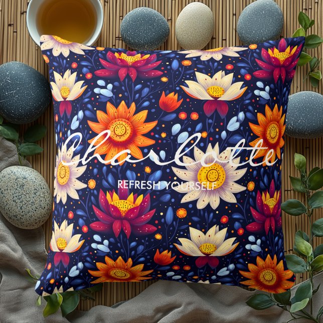 Personalized Wellness Floral Cushion with Quote (Creator Uploaded)
