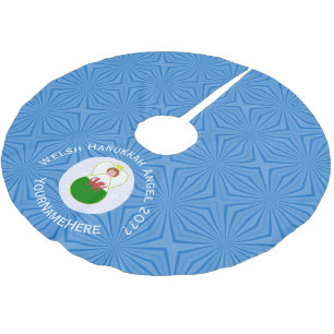 Personalized Welsh Angel Hanukkah Flag  Brushed Polyester Tree Skirt