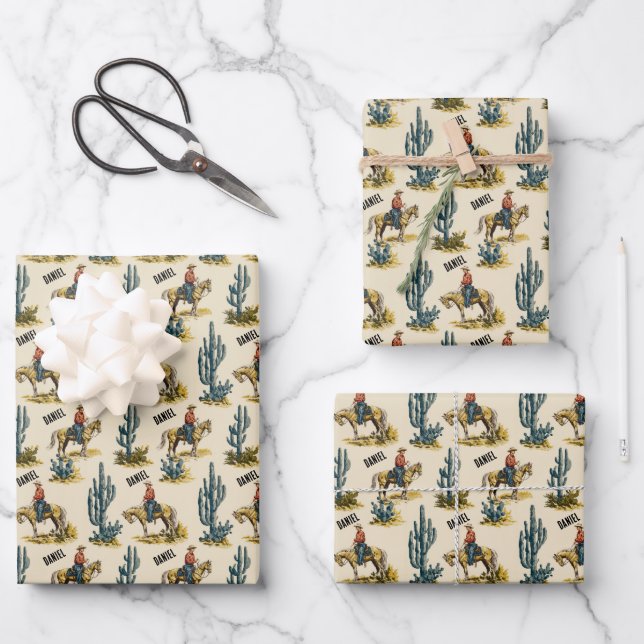 Personalized Western Cowboy Wrapping Paper Sheet (Front)