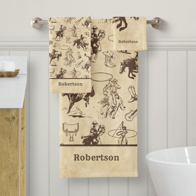 Personalized Western Horses Rodeo Cowboy Bath Towel Set (Creator Uploaded)