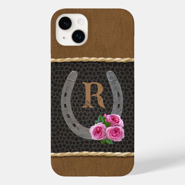 Personalized Western Horseshoe & Pink Roses Case-Mate iPhone Case (Back)