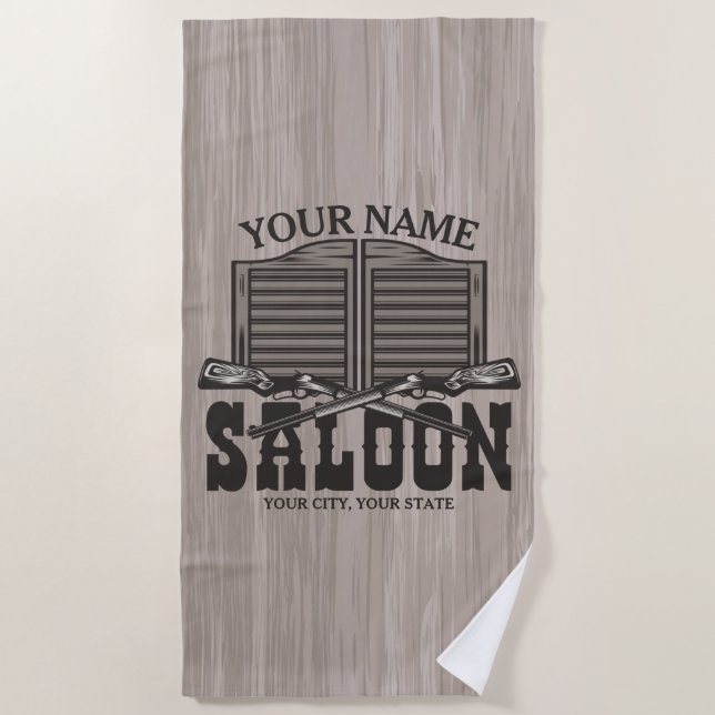 Personalized Western Rifle Guns Old Saloon Bar   Beach Towel (Front)