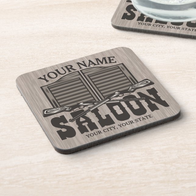 Personalized Western Rifle Guns Old Saloon Bar  Coaster (Left Side)