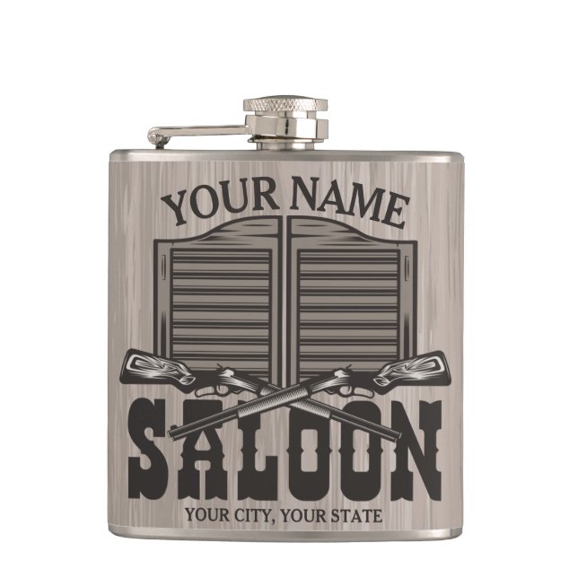 Personalized Western Rifle Guns Old Saloon Bar  Hip Flask (Front)