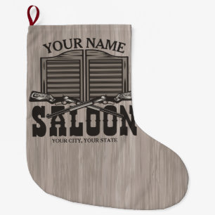 Personalized Western Rifle Guns Old Saloon Bar  Large Christmas Stocking
