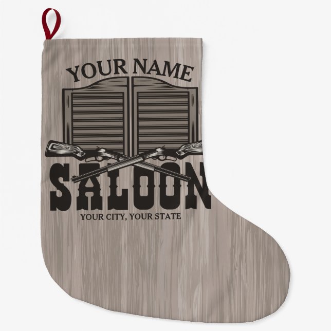 Personalized Western Rifle Guns Old Saloon Bar  Large Christmas Stocking (Front)