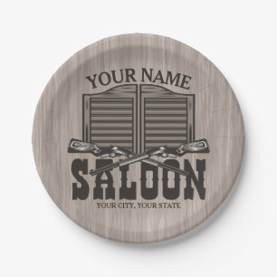Personalized Western Rifle Guns Old Saloon Bar  Paper Plate