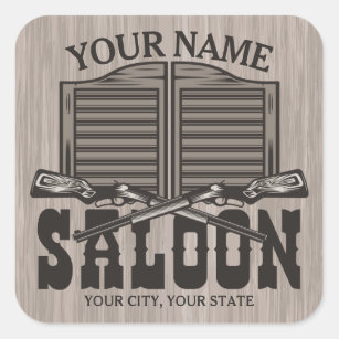 Personalized Western Rifle Guns Old Saloon Bar Square Sticker