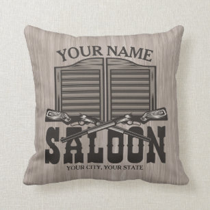 Personalized Western Rifle Guns Old Saloon Bar  Throw Pillow