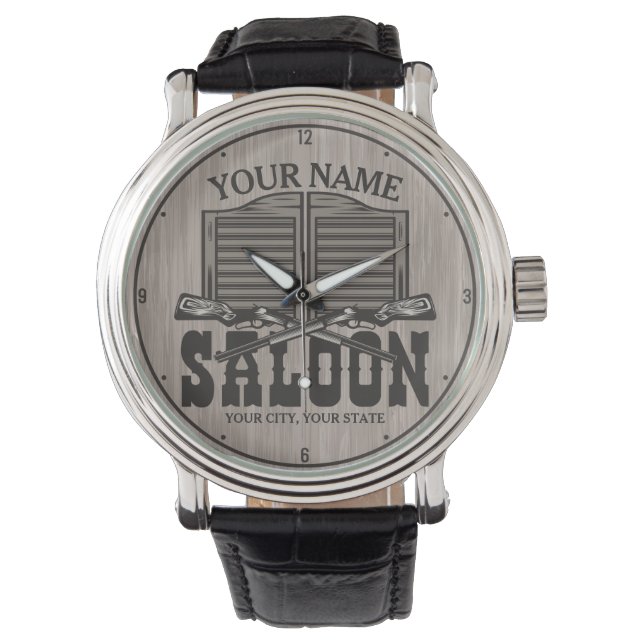 Personalized Western Rifle Guns Old Saloon Bar  Watch (Front)