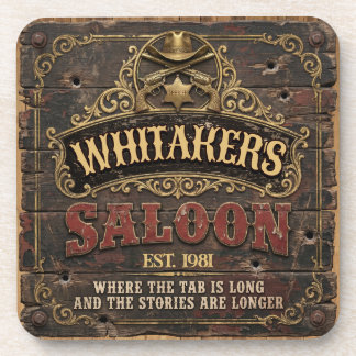 Personalized Western Saloon Rustic Man Cave Home Coaster