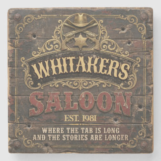 Personalized Western Saloon Rustic Man Cave Home Stone Coaster