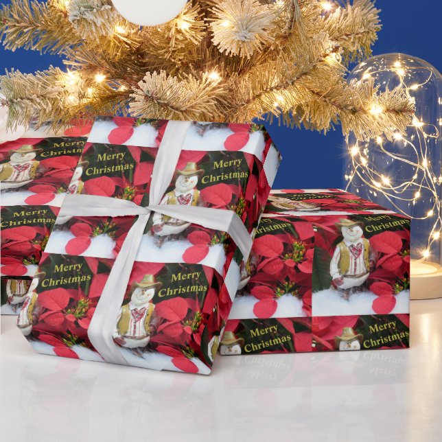 Personalized Western Snowman's Wrapping Paper Roll (Holidays)