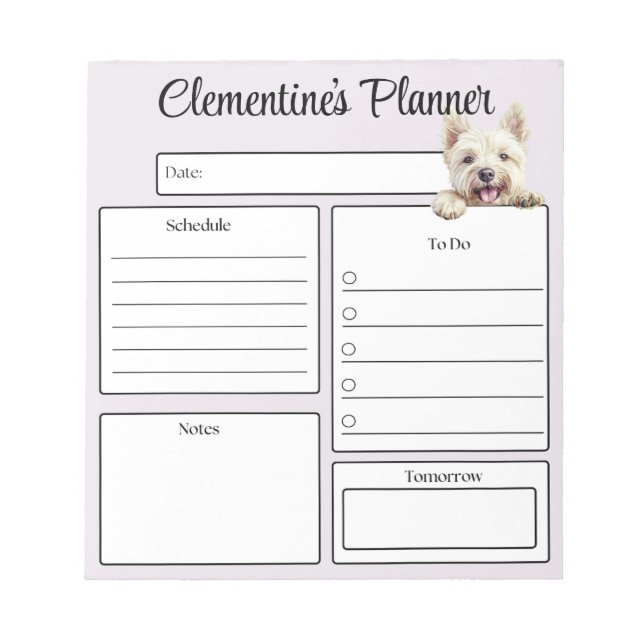 Personalized Westie Daily Planner Notepad (Front)