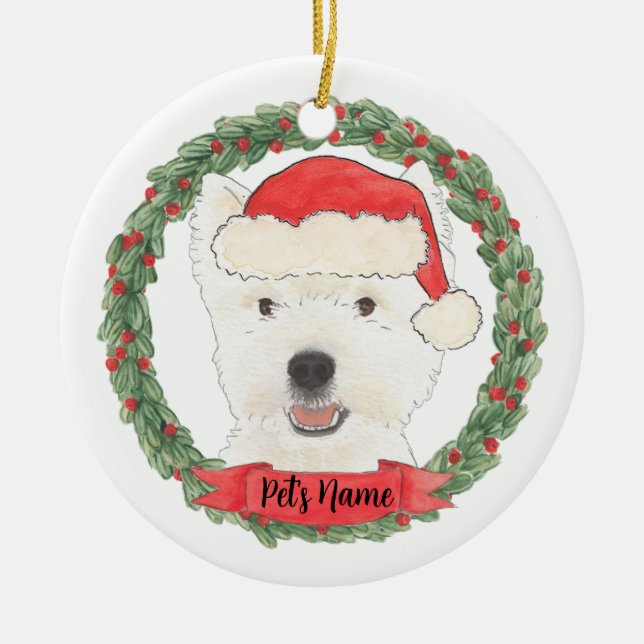 Personalized Westie West Highland Terrier Ceramic Ornament (Front)