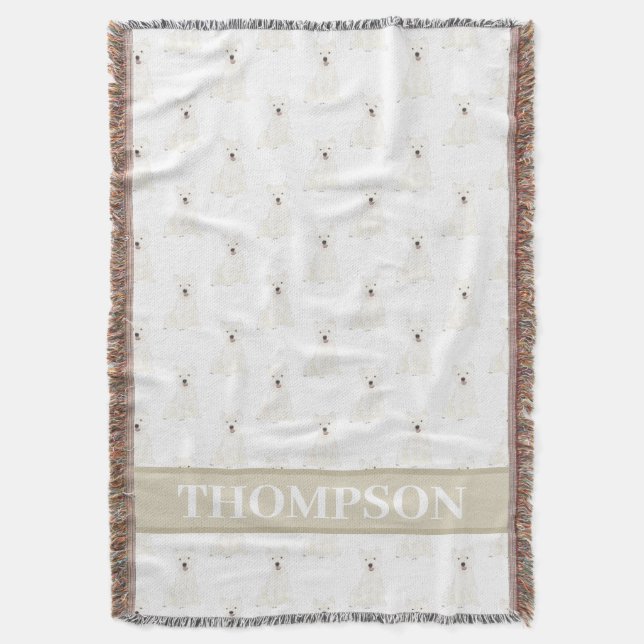 Personalized Westie West Highland Terrier Pink Throw Blanket (Front Vertical)