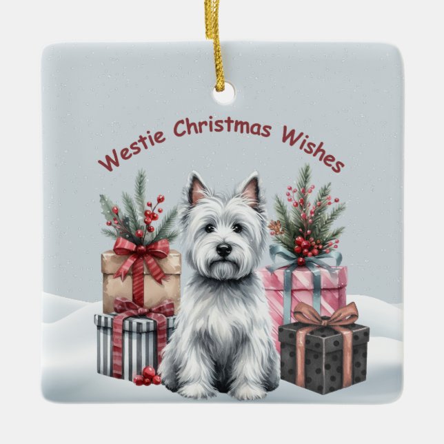 Personalized Westie with Gifts Ornament (Front)