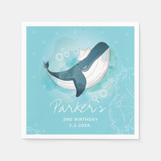 Personalized Whale Birthday Napkin (Front)