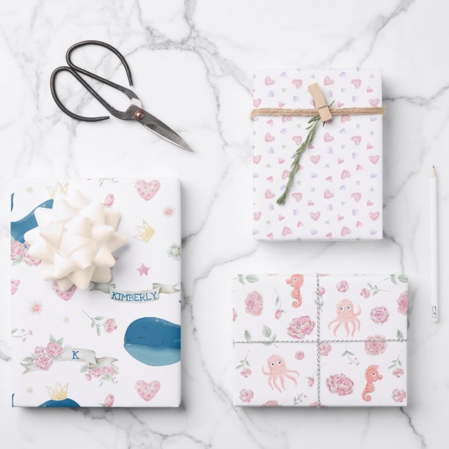 Personalized Whale Nautical Wrapping Paper Sheet (Front)