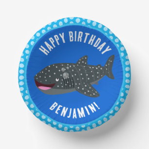 Personalized whale shark happy birthday cartoon paper plate