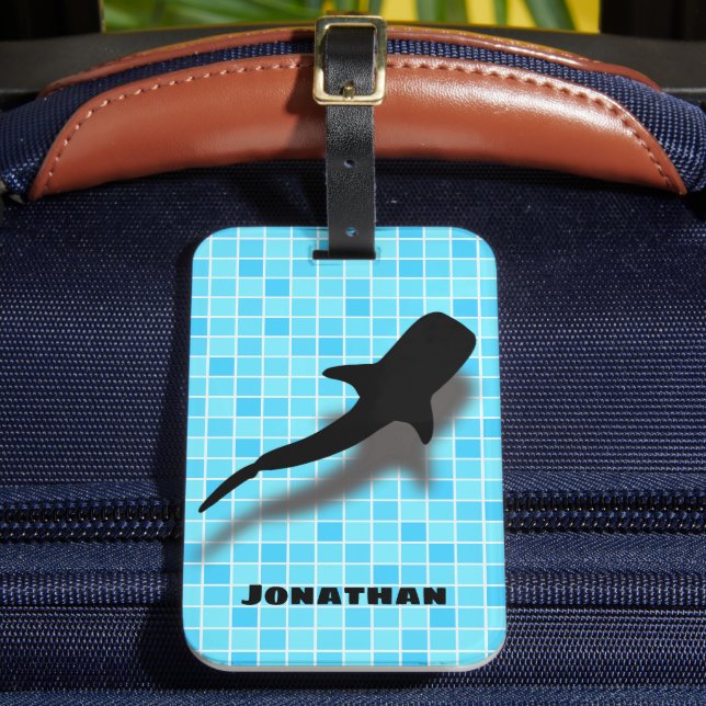 Personalized Whale Shark in Swimming Pool Luggage Tag (Front Insitu 2)