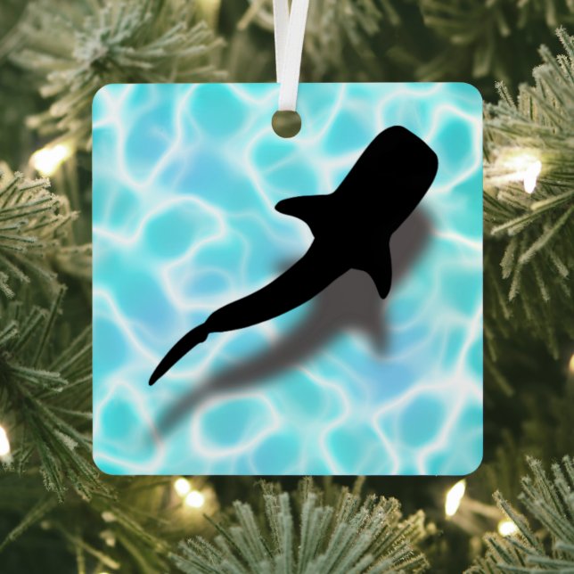 Personalized Whale Shark w/ Shadow Beach Christmas Metal Ornament (Insitu)