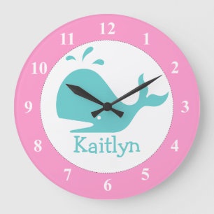 Personalized whale wall clock for nursery room