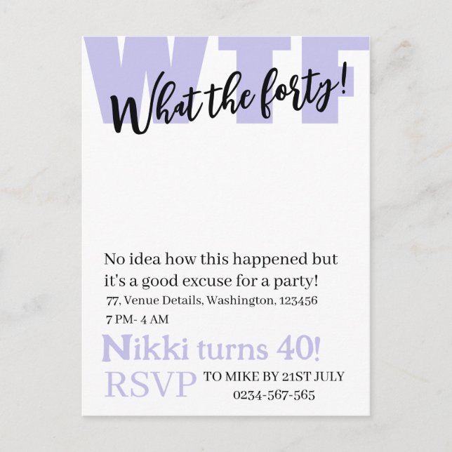 Personalized What the forty 40th funny birthday In Postcard (Front)